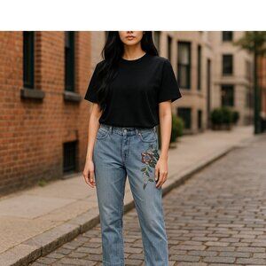 Joujou Womens Denim Jeans With Sequin & Floral Embroidery Size 20